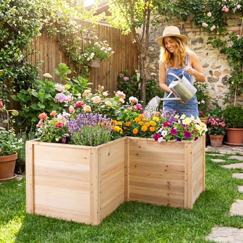 HAPPYGRILL 24.5” Wooden Raised Garden Bed with Open-Ended Base