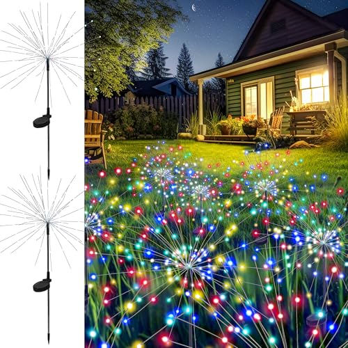 GIGALUMI 2 Pack Solar Firework Lights Outdoor, Garden Decor, Multicolored - color: Multicolor, size: 2 PACK 120 LEDS