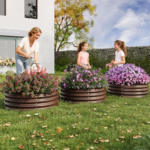 4×4×2ft Round Galvanized Raised Garden Bed – Metal Planter Box Kit with Rust & Corrosion Protection, Safe Rubber Edge, Open Bottom Design – Easy Assembly for Vegetables, Flowers, Fruits