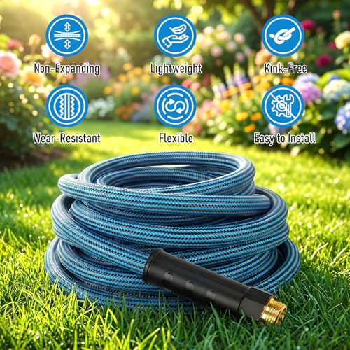 Garden Hose 50 ft, Non-Expanding Lightweight Kink-Free Flexible Water Hose - color: Black+Blue, size: 50ft