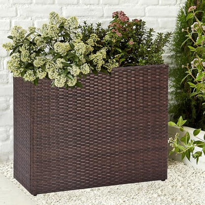 SUNNYPARK Large Rectangular Planter for Outdoor Rattan Block Box 32x11x24'' - color: Brown