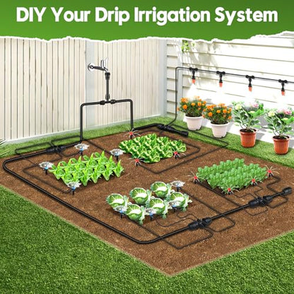 240FT Drip Irrigation System for Garden, 2026 Upgraded Quick-Connect Automatic Garden Watering System with 1/2" & 1/4" Tubing and Adjustable Nozzle Emitters for Greenhouse, Yard, Lawn, Raised Bed