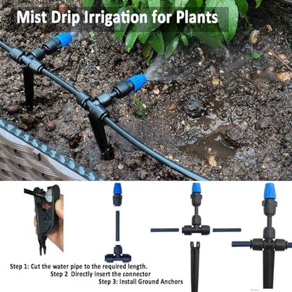 Drip Irrigation System with Water Timer for Garden,Main ID 1/2inch 32Ft and 1/4inch 136Ft Water Hose, 2-Zone Automatic Watering System Sufficient Water, Irrigation Dripper Waterflow Evenly Easy DIY
