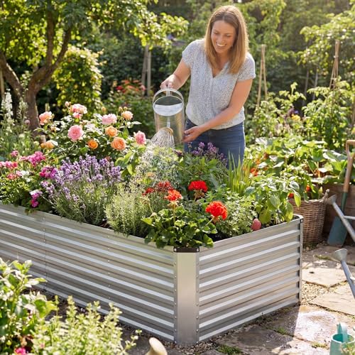 DUMOS Galvanized Raised Garden Bed Outdoor, Planter Box, 8x4x2ft - color: Silver, size: 8×4×2ft