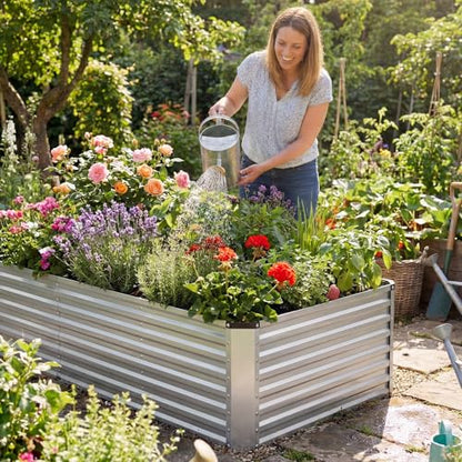 DUMOS Galvanized Raised Garden Bed Outdoor, Planter Box, 8x4x2ft - color: Silver, size: 8×4×2ft
