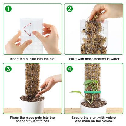 Bonviee 4-Pack 15-Inch Plastic Moss Poles for Monstera & Climbing Plants - Stackable to 60 Inches, Includes Sphagnum Moss & Garden Ties for Indoor Plant Support - size: 4 Packs+Moss