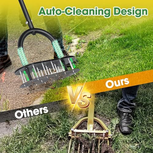 15 Steel Spikes Lawn Aerator with Spring Assist for Yard Garden