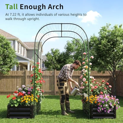 DoCred 4x2x1Ft Raised Garden Bed with 87"H Arch Trellis for Climbing Plants - color: Black