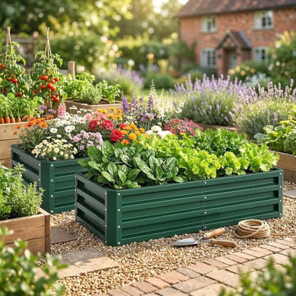 Outsunny 4' x 2' x 1' Galvanized Raised Garden Bed, Green - color: Green