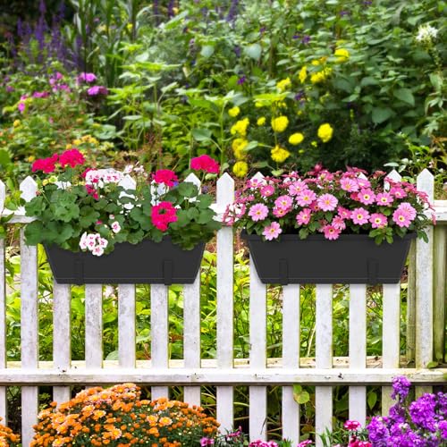 CADUKE Railing Planter Boxes 2 Pack 17 Inch Window Boxes Black - color: Black