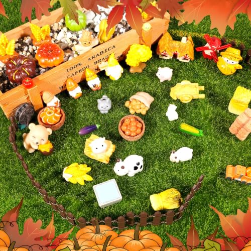Exasinine 46 Pcs Thanksgiving Mini Resin Figurines Fall Farm Set