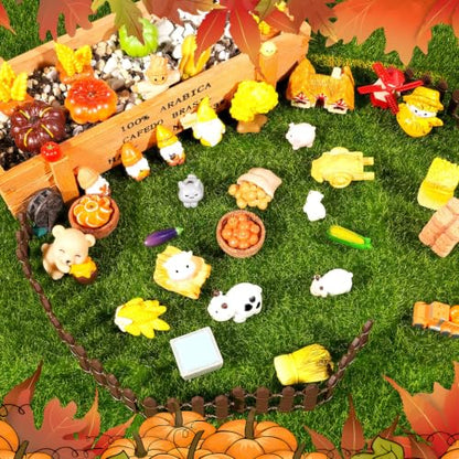Exasinine 46 Pcs Thanksgiving Mini Resin Figurines Fall Farm Set