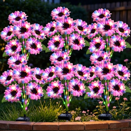 Solar Sunflower Lights Outdoor Garden Decor, 6 Pack Solar Multicolor Flowers Lights with 36 Sunflowers, Waterproof Fall Decor Stake Decorative Light Auto ON/Off for Garden Yard Patio, Gift for Women - color: Multicolor, size: 6 in 1 Sunflower-6 Pack