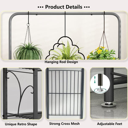 SORCEDAS Plant Stand Outdoor Indoor 3 Tier Metal with Hanging - size: 3 Tier With Hanging-Dark Grey