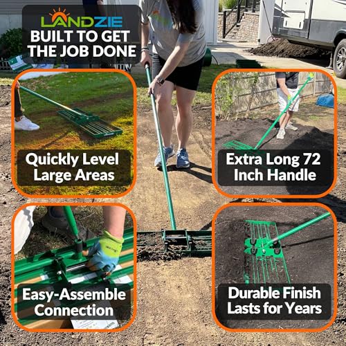 LANDZIE - Lawn Leveling Rake 24 Inch, Steel Yard Leveler Tool - style: 24 Inches