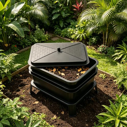 Worm Composting Bin 3-Layer Stackable Outdoor Composter for Kitchen Scraps