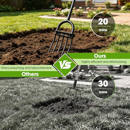 Broadfork Garden Tool, 55IN Pitch Fork for Gardening 5-Tine Heavy Duty Garden Fork with Ergonomic D-Grip Handle for Digging Loosening Soil Cultivating Weeding Composting - size: 55 IN Large