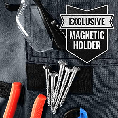 Under NY Sky Tool Apron, Magnetic Bits Holder, Cross-Back,18 Pockets, Gray - color: Gray