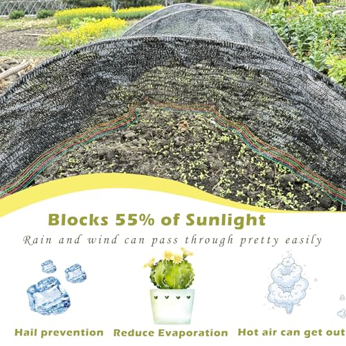 55% Shade Cloth for Garden, Black Shade Net 6X20 FT - size: 6X20 FT