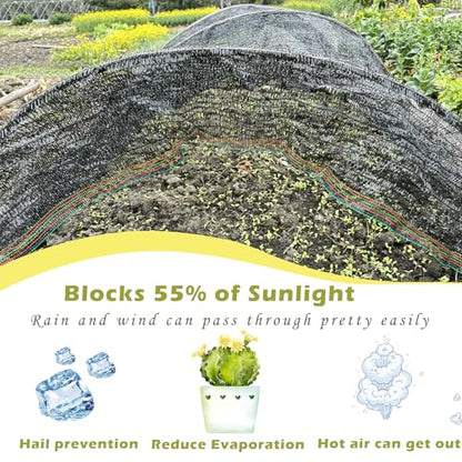 55% Shade Cloth for Garden, Black Shade Net 5X10 FT - size: 5X10 FT