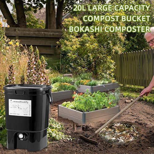 20L Bokashi Compost Bin, 5.28 Gallon Compost Bin for Kitchen Composter with Lid, Bokashi Start Kit with Bran (Tan & Dark Green) (20L/5.28GAL Black) - color: 20L/5.28GAL Black