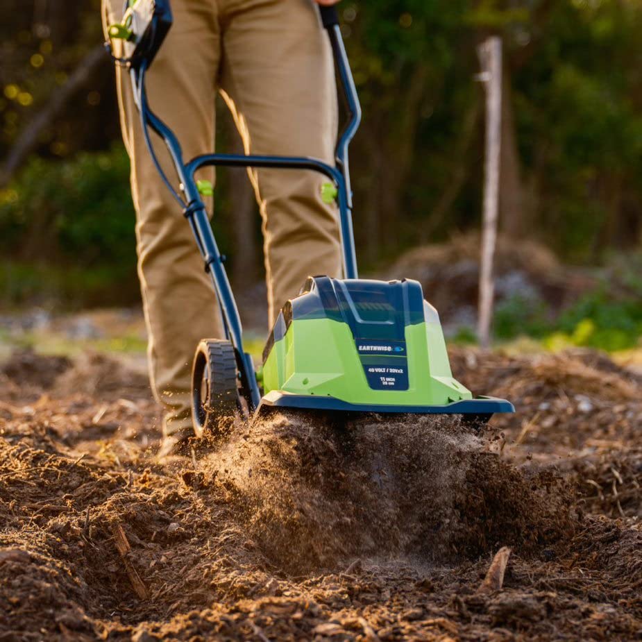 Earthwise TC722011 11" 2x20V Cordless Electric Garden Tiller Cultivator - style: 11-Inch 2x20-Volt Cordless