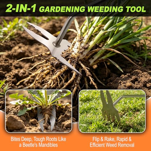 Hand Weeder Puller Tool,2 in1 Heavy Duty Stainless Steel Root Removal Tools - size: 2-PCS