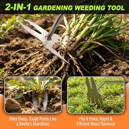 Hand Weeder Puller Tool,2 in1 Heavy Duty Stainless Steel Root Removal Tools - size: 2-PCS