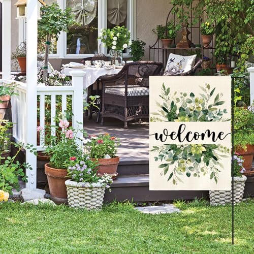 AVOIN colorlife Spring Summer Floral Welcome Garden Flag Outside 12x18 Inch - size: Garden Size-12 x 18"