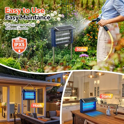Solar Bug Zapper with Dual Panels, 4500V Waterproof Mosquito Zapper Outdoor - color: Blue