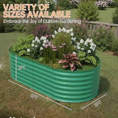 Garvee 6x3x2ft Galvanized Raised Garden Bed, Oval Outdoor Metal Planter Box - color: Green-oval, size: 6x3x2ft