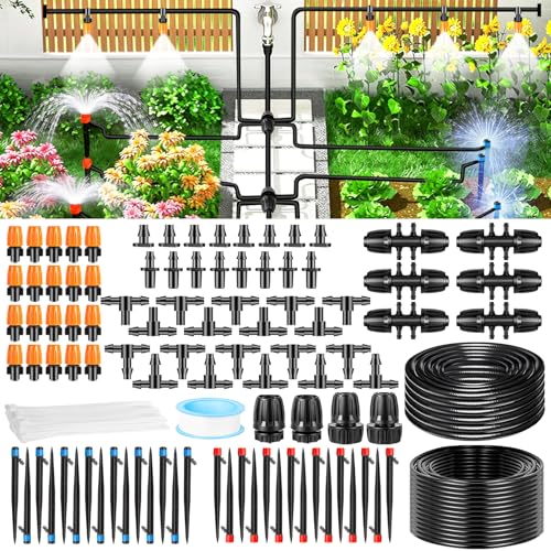 250FT Drip Irrigation System Kit, Automatic Drip Irrigation Kit with 1/2 inch Hose 1/4 inch Distribution Tubing and Accessories for Greenhouse, Yard, Lawn - size: 250 FT (40FT Main tube+210FT Distribution tube)