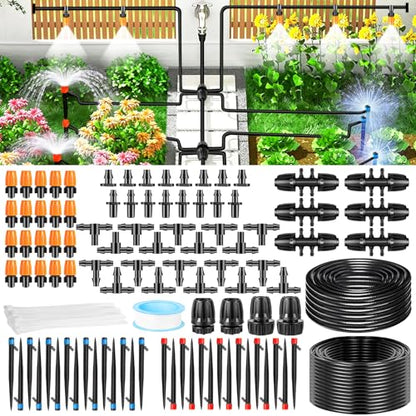 235FT Drip Irrigation System Kit, Automatic Drip Irrigation Kit with 1/2 inch Hose 1/4 inch Distribution Tubing and Accessories - size: 235 FT (38FT Main tube+197FT Distribution tube)