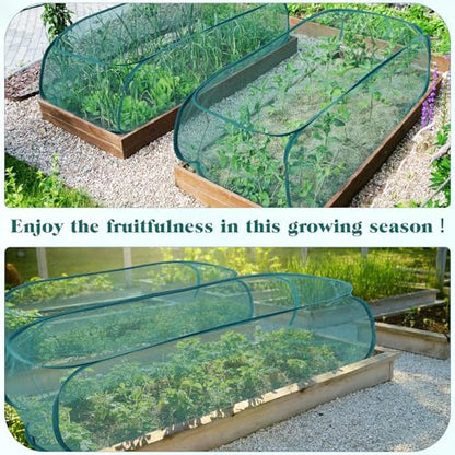 Threehoney 3 Pcs 45" x 20" x 18" Foldable Garden Rows Plants Cover Vegetable Mesh Plant Protector Net Cage Guard with Ground Nails for Protecting Vegetables Fruits Seedlings Flowers