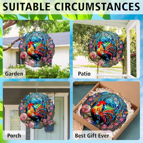 Rooster Yard and Garden Wind Spinner, Unique 3D Hanging Rooster Wind Spinner - color: Rooster