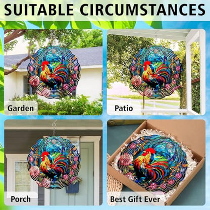Rooster Yard and Garden Wind Spinner, Unique 3D Hanging Rooster Wind Spinner - color: Rooster