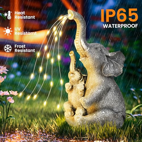 GIGALUMI Solar Garden Outdoor Statues for Women, Mom, Grandma. Elephant Figurine Housewarming and Birthday Gifts Outdoor Statue Light Decor Ornament for Backyard, Patio, Balcony, Lawn, Pond - style: Elephant
