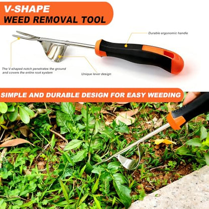 3 in 1 Garden Weeding Tool Set – Manganese Steel Weed Puller, Crack & Crevice Weeder, Ergonomic Scratch Tool for Vegetable Gardening, Lawn Yard Flower Bed Weeding – Heavy Duty Rustproof Hand Tools