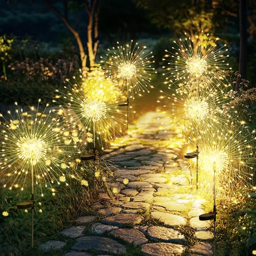GIGALUMI 6 Pack Solar Firework Lights Outdoor, Garden Decor, Warm White - color: Warm White, size: 6 PACK 120 LEDS