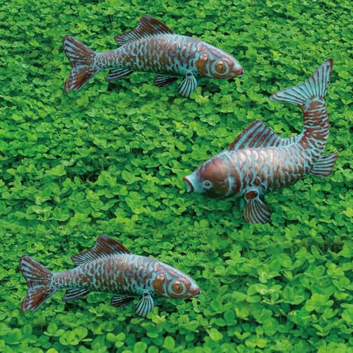 Outdoor Garden Statues Koi Fish Decor for Outside,Large Antique Copper Garden Koi Sculptures & Statues for Backyard Lawn Patio Pond Decoration,Metal Fish Yard Art Gift for Mom Grandma,Set of 3 - style: Set of 3