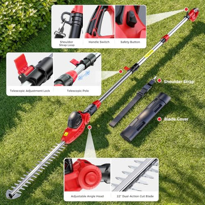 Ecarke Pole Hedge Trimmer Compatible with Milwuakee 18V (Tool Only) - color: Red