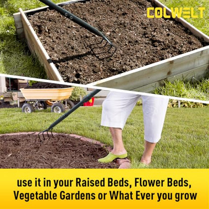 Colwelt 4 Tine Cultivator Rake 59'', 4 Prong Claw Garden Rake Long Handle