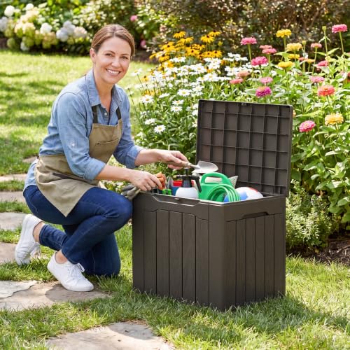 Flamaker Deck Box 30 Gallon, Waterproof Resin Small Storage Box with Lid - color: Deep Brown, size: 30 Gallon