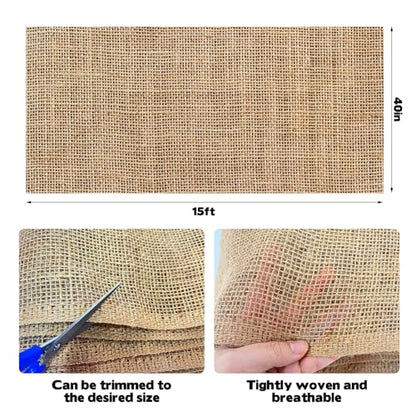 YEXEXINM 2 Pack Burlap Plant Covers Freeze Protection,15ftx40in Burlap Fabric Bags,Natural Burlap Plant Blankets,Plant Covers Freeze Protection for Winter Outdoor Bushes Trees Potted Plants