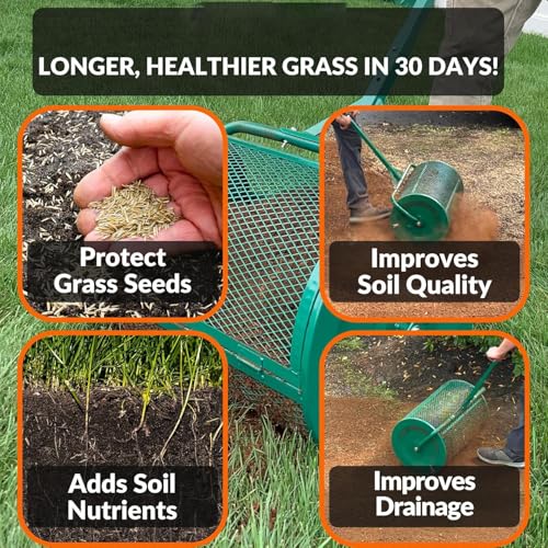 24 Inch Lawn Compost Spreader Roller with 2.66 Cu.Ft Steel Mesh Drum