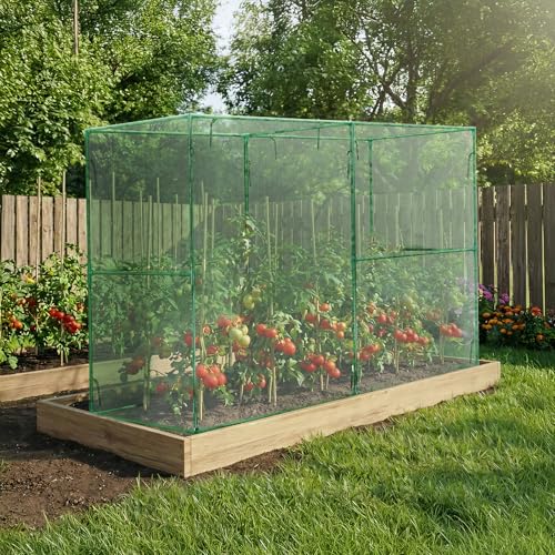 BPS Crop Cages for Garden Plant, 8x4x6 Ft Plant Netting Protection Tent with Zippered Door for Plants, Raised Garden Bed Cover with Frame for Vegetables, Fruits and Flowers - size: 8'x4'x6'