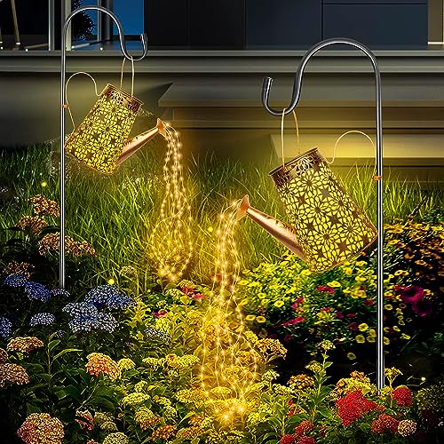 Forlivese 2PCS Solar Watering Can with Lights, Hanging Solar Garden Lights - size: 36LED