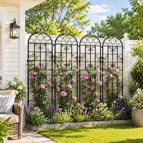 2-Pack 71" Black Metal Garden Trellises with Butterfly Design - color: 2 Pack 71"- Butterfly Black