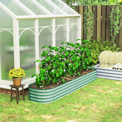 Outsunny 8' x 2' x 1' Galvanized Raised Garden Bed Kit, Green - color: Green, size: 8' x 2' x 1'