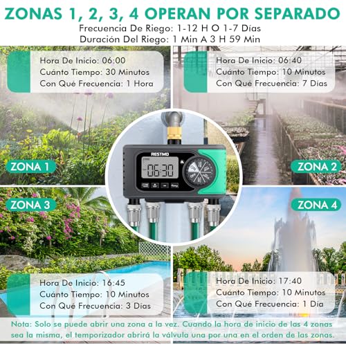 RESTMO 4-Zone Sprinkler Timer, Programmable Water Timer for Garden Hose